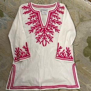 Gretchen Scott Coral Tunic in Hot Pink and White S